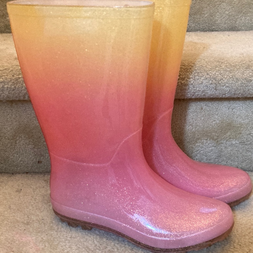 Girls Pink and Yellow Ombre Rain Boots